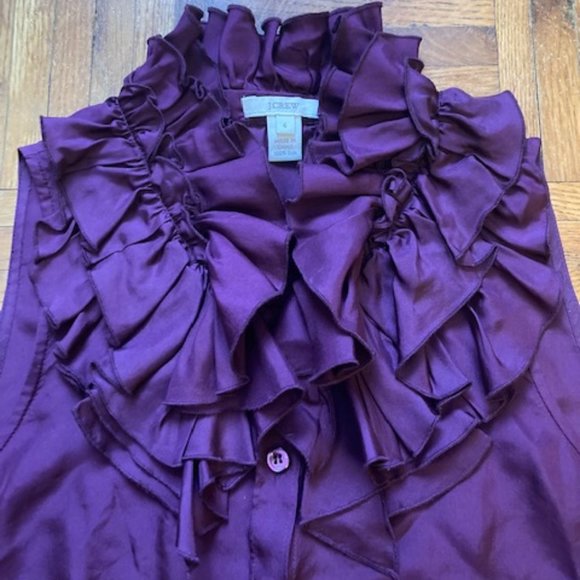 J Crew Silk Purple Ruffled Collar Tank Top Size 6 - Picture 3 of 6